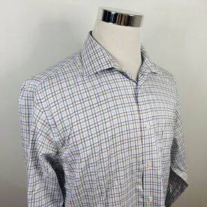 Joseph Abboud 17 36/37 Tall Dress Shirt Blue Brown Plaid 100% Egyptian Cotton